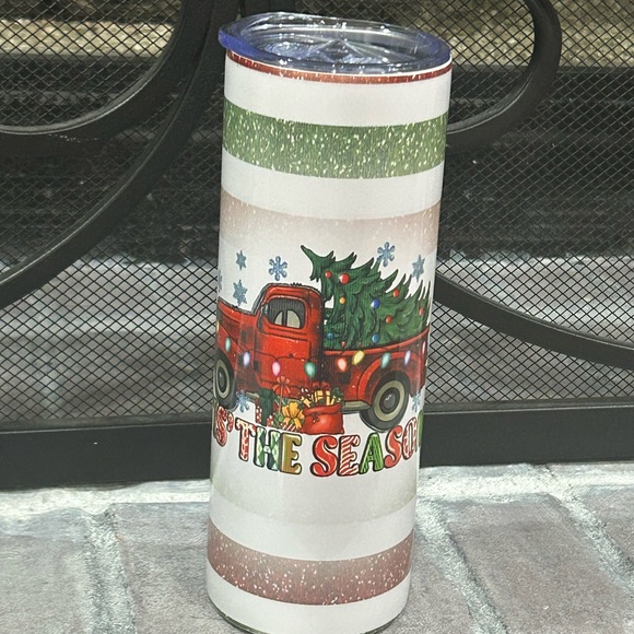 Festive Holiday Tumbler with Red Truck Design - Picture 1 of 3